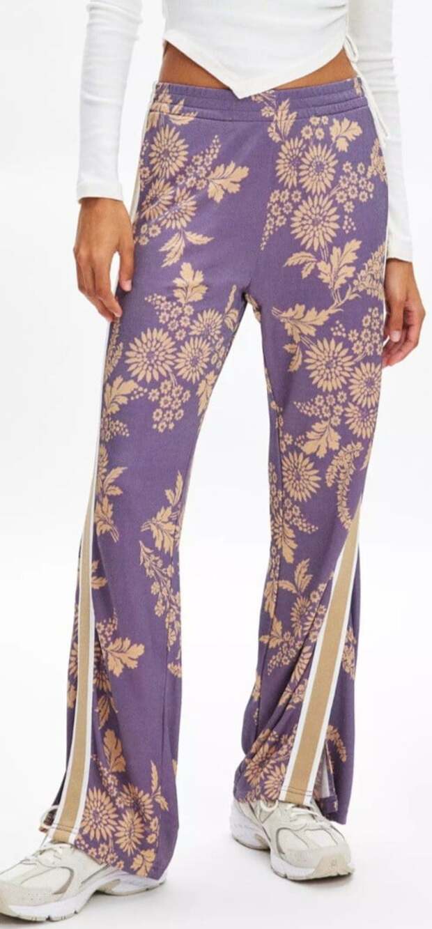 The Upside Fleur Juliet Pants Sz XS Wide Leg Track Jersey Knit Floral Purple